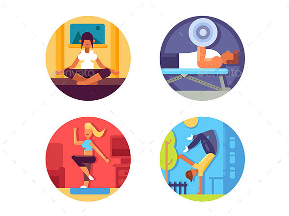 Fitness for Healthy Life Icons Set - Web Elements Vectors