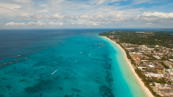 Aerial View Beautiful Beach on Tropical Island. Boracay Island Philippines alt