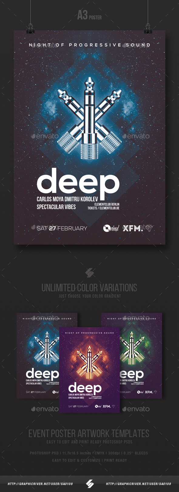 Deep - Progressive Party Flyer / Poster Template A3 - Clubs & Parties Events
