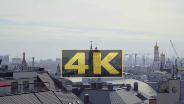 Concept Moscow Kremlin Panorama Aerial View and Next Street Zoom Out alt