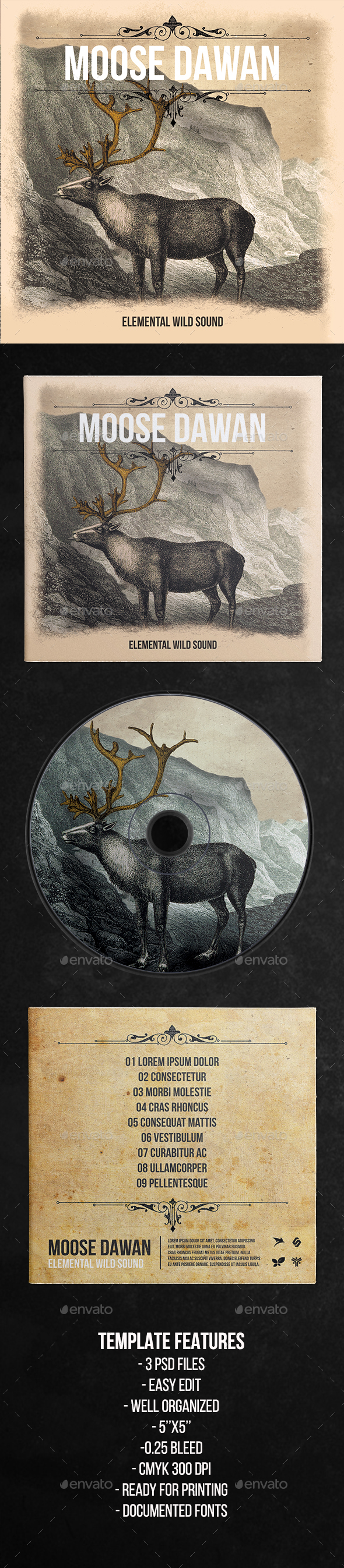 Elemental Wild Sound - CD Cover Artwork Template - CD & DVD Artwork Print Templates