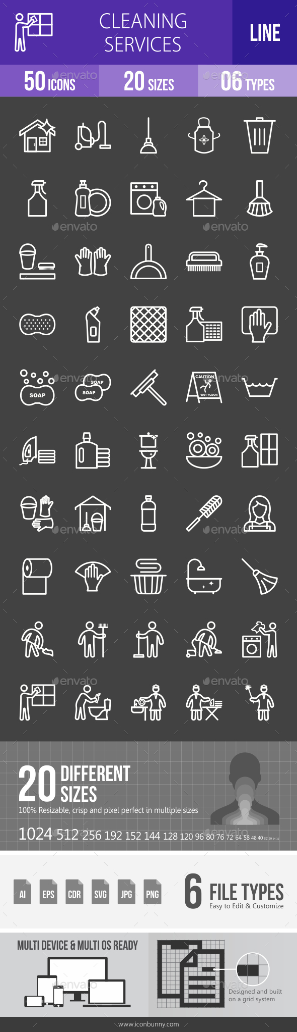 Cleaning Services Line Inverted Icons - Icons