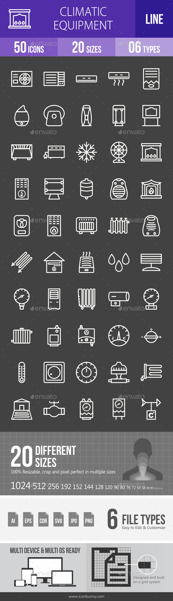 Climatic Equipment Line Inverted Icons - Icons