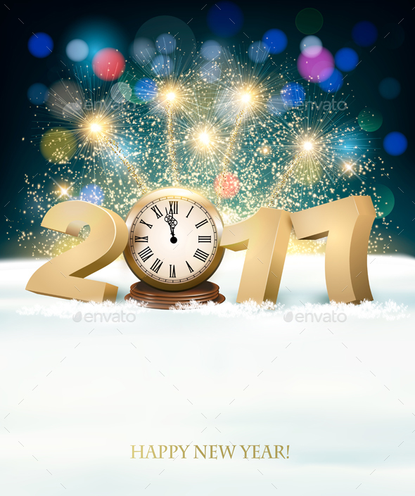 New Year Background with a 2017 and Clock - New Year Seasons/Holidays