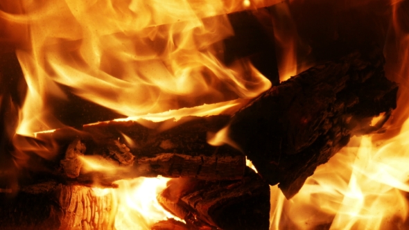 Burning Wood In The Fireplace