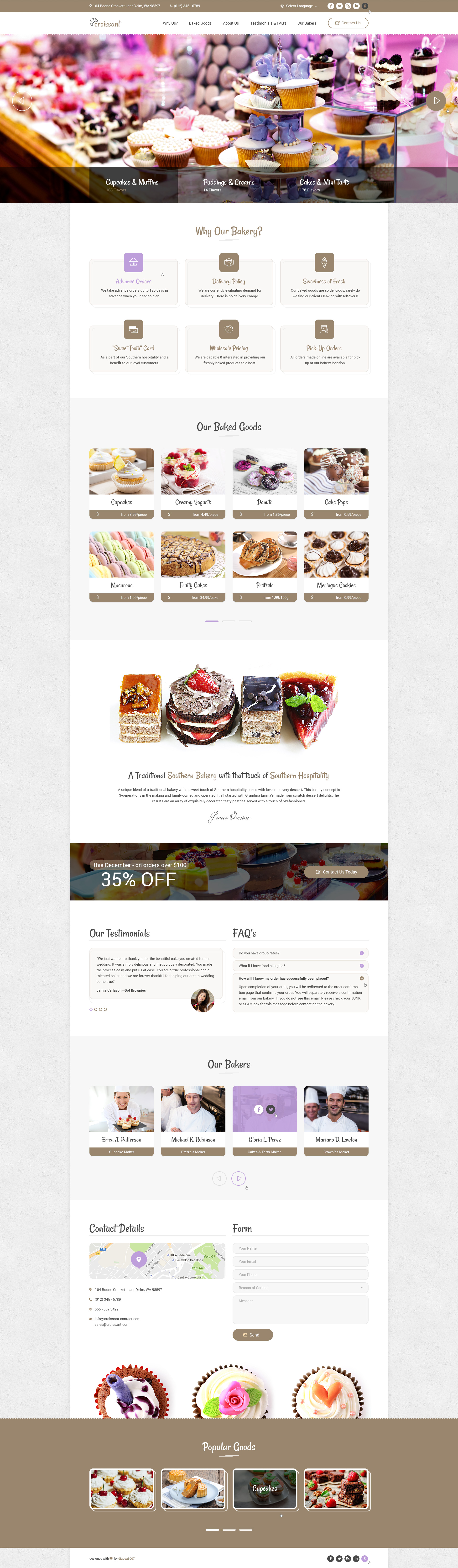 Croissant - Creative Bakery and Pastry Business One Page PSD Template