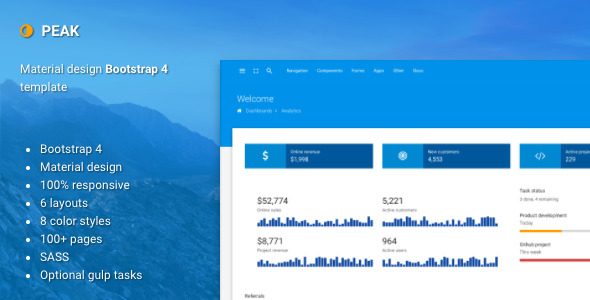 Peak Material Design Bootstrap 4 Admin Template By Batchthemes Themeforest Bootstrap Material Design Admin Template