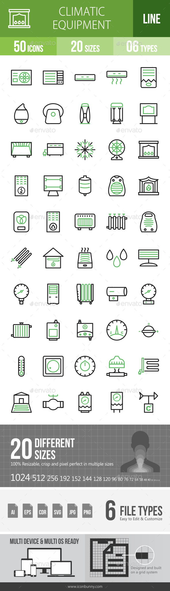 Climatic Equipment Line Green & Black Icons - Icons