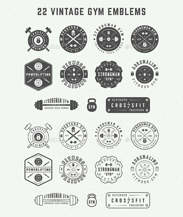 22 Gym Emblems - Badges & Stickers Web Elements
