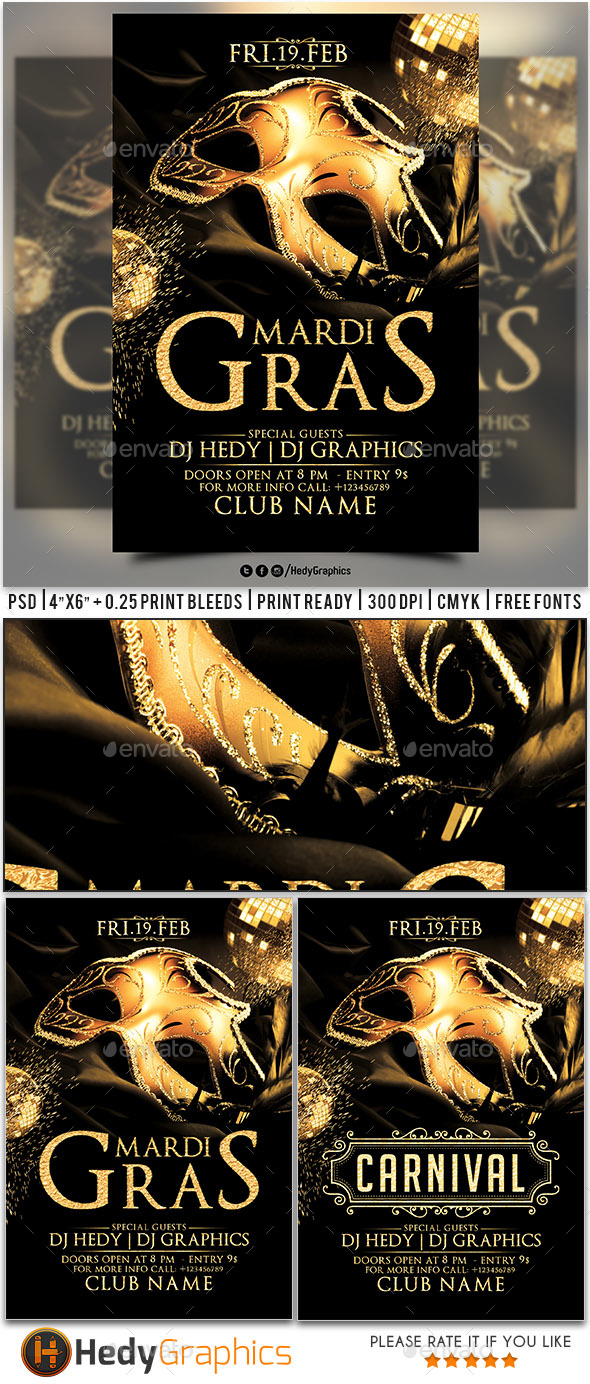 Mardi Gras & Carnival - Flyer - Events Flyers