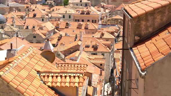 People Travel Old Town Medieval Stairs, Mediterranean Dubrovnik City, Croatia