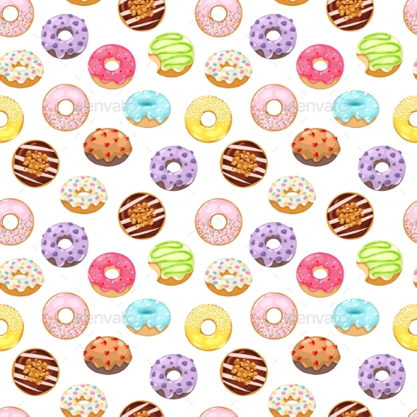 Donuts Vector Seamless Pattern - Backgrounds Decorative