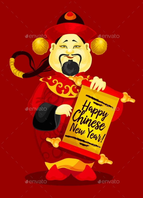 Chinese New Year Greeting Card with God of Wealth - Miscellaneous Seasons/Holidays