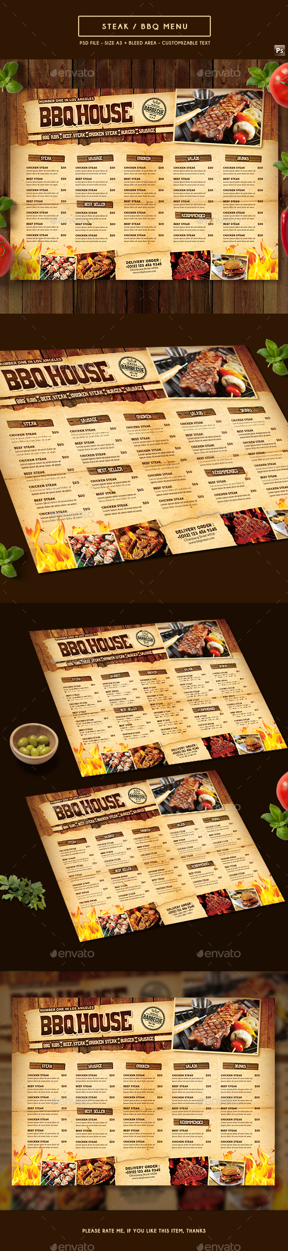 BBQ / Steak Menu - Food Menus Print Templates