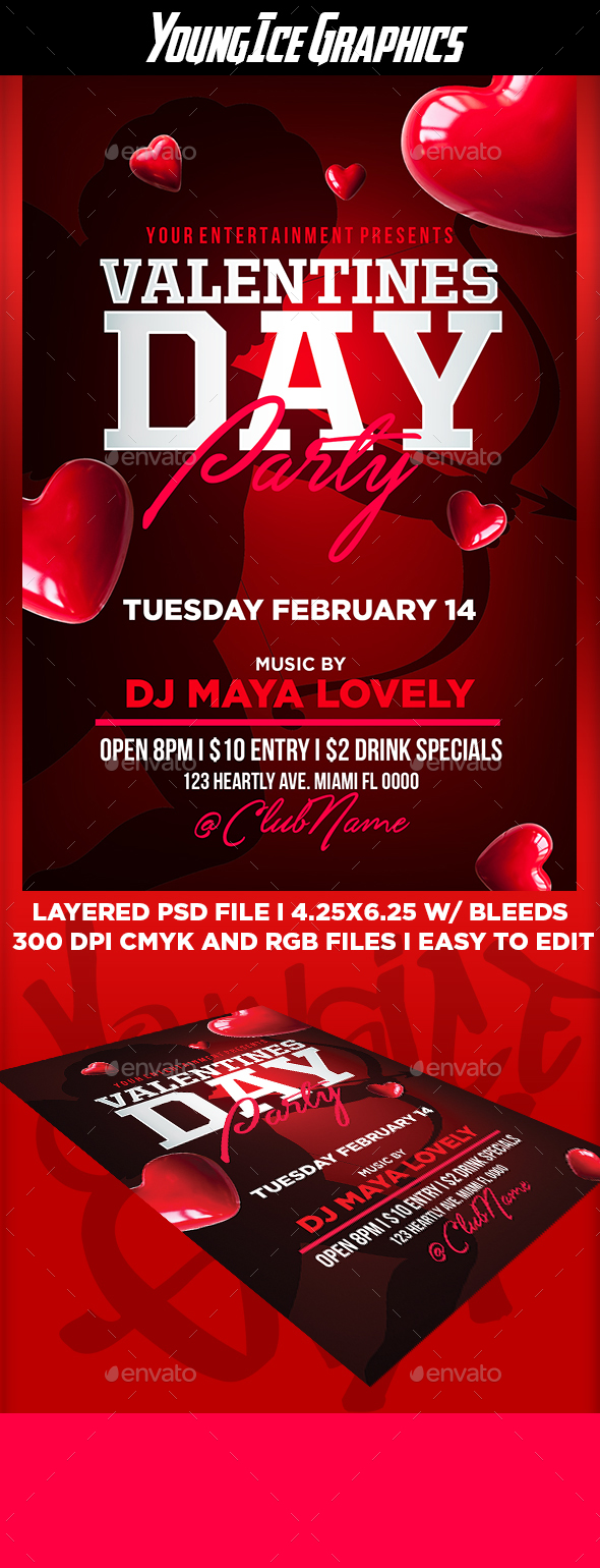 Valentines Day Party Flyer Template - Clubs & Parties Events