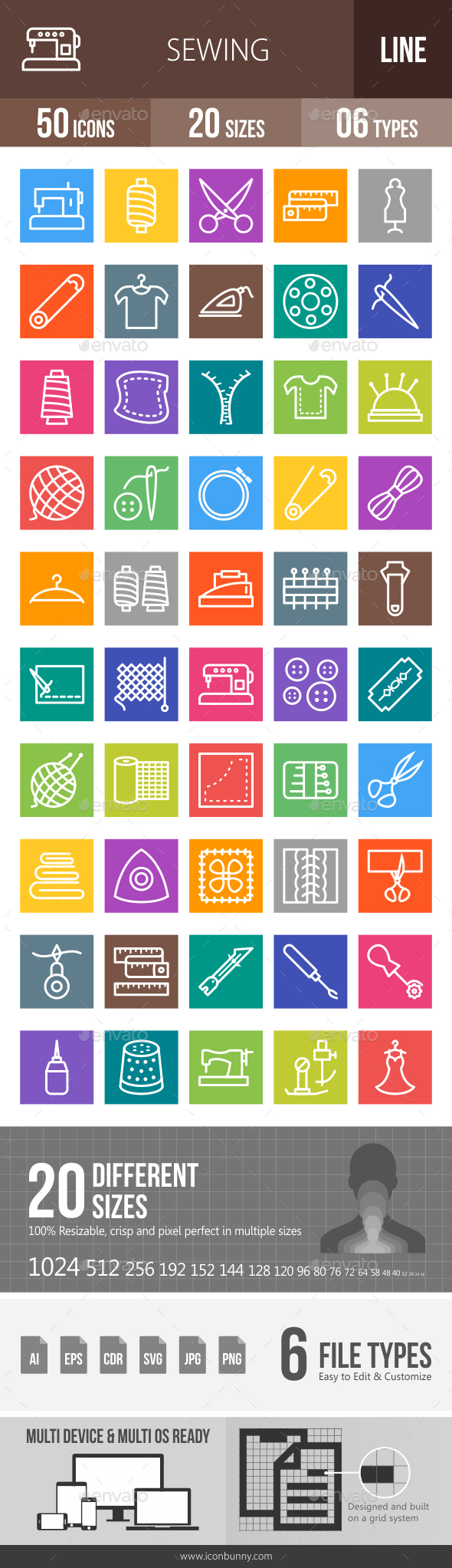 Sewing Line Multicolor Icons - Icons