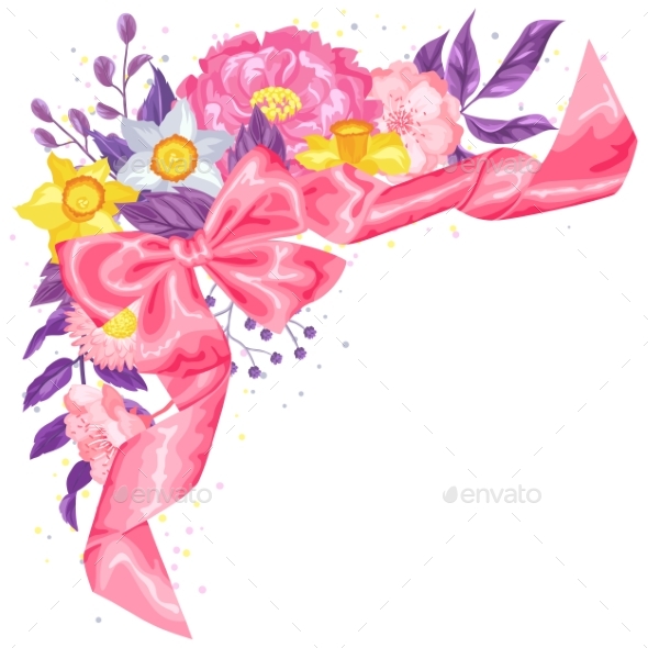 Decorative Element with Delicate Flowers. - Flowers & Plants Nature