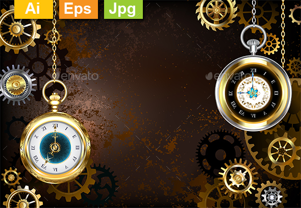 Brown Background with the Clock - Backgrounds Decorative