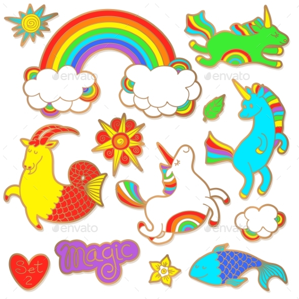 Fashion Badge Elements in Cartoon 80S-90s Comic - Miscellaneous Vectors