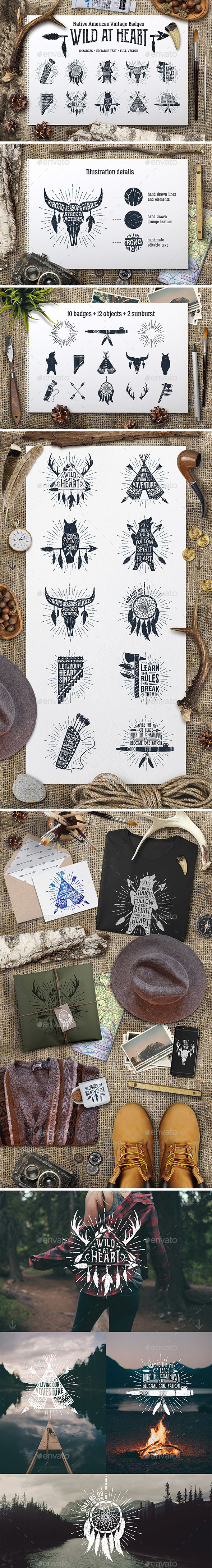 Wild at Heart Native American Vintage Badges Vol.1 - Miscellaneous Vectors