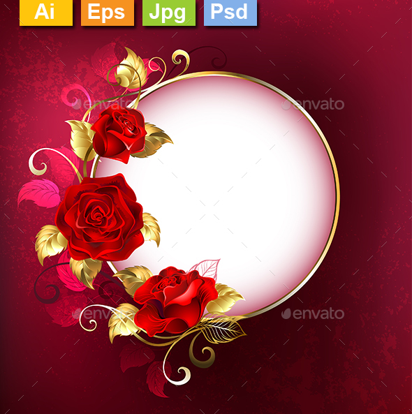 Round Banner with Red Roses - Borders Decorative