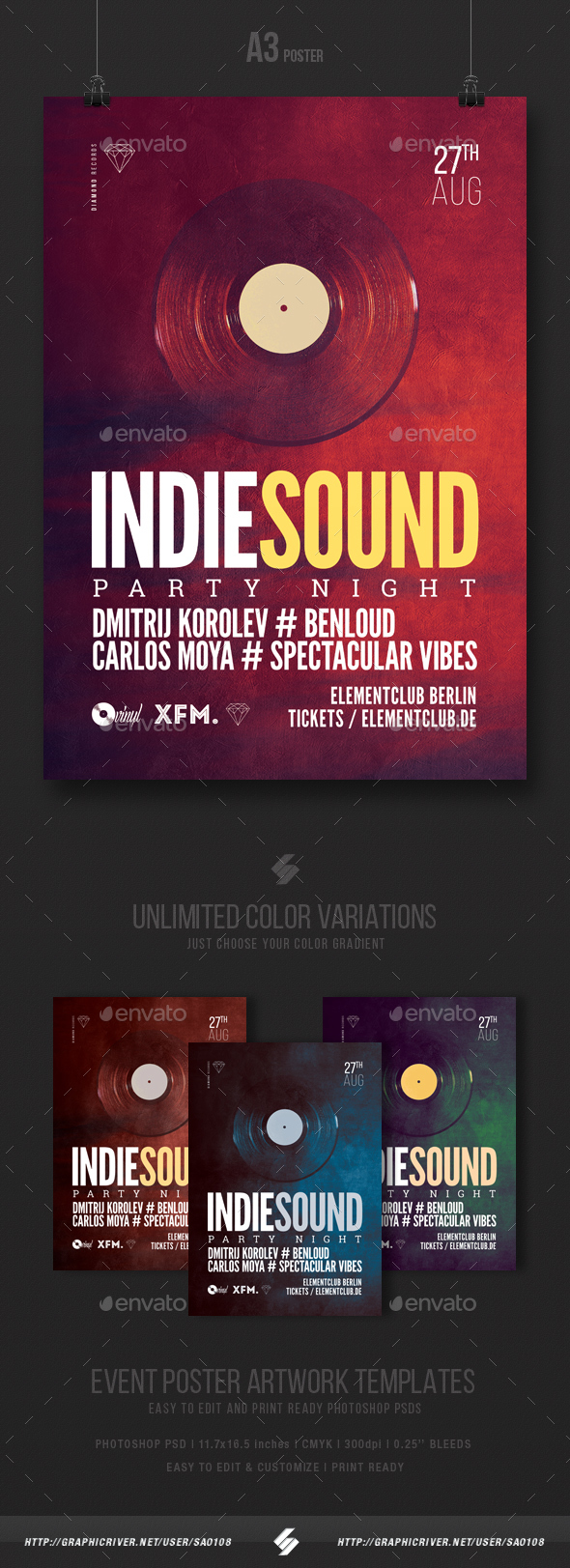Indie Sound - Party Flyer / Poster Template A3 - Clubs & Parties Events