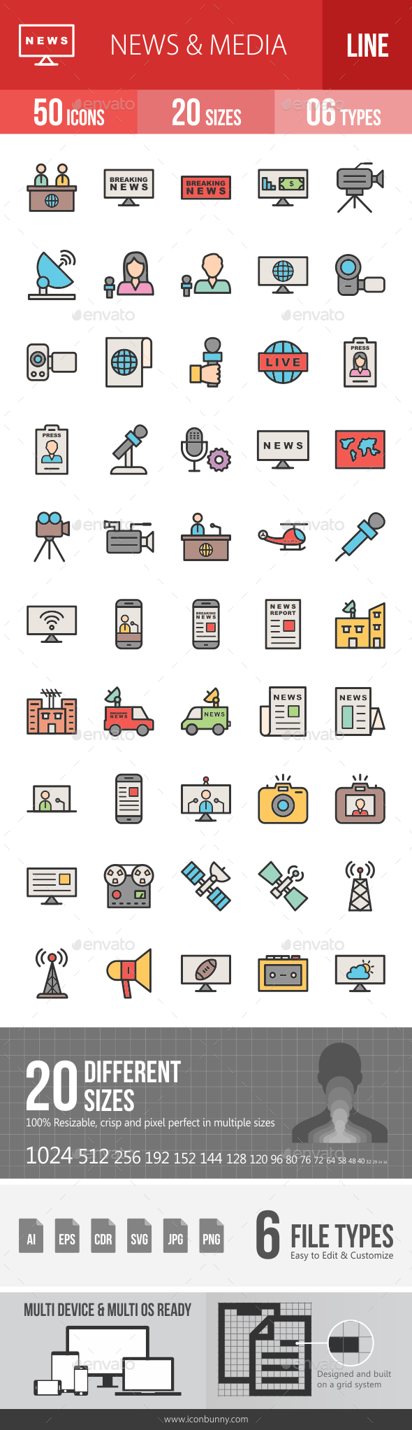 News & Media Line Filled Icons - Icons