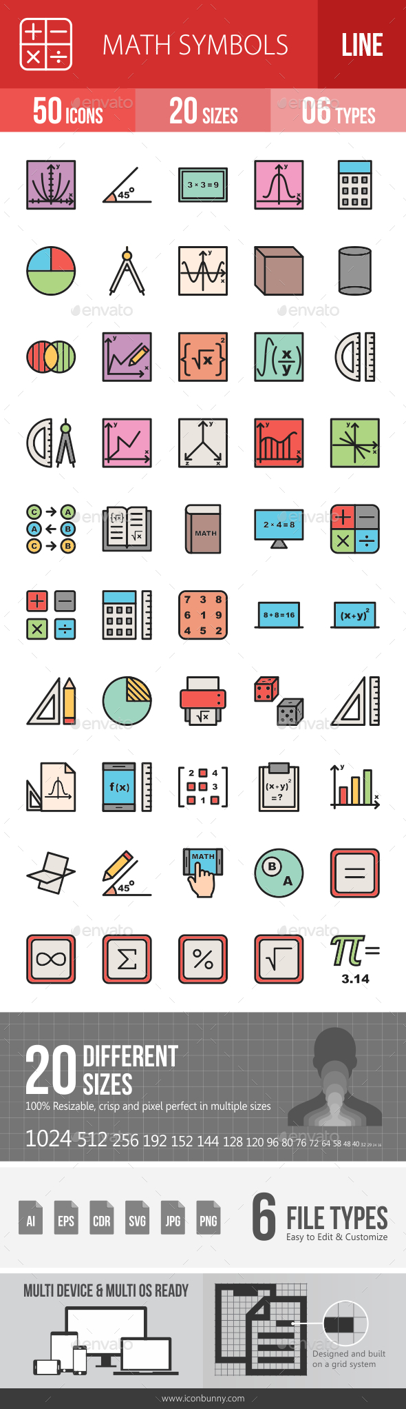 Math Symbols Line Filled Icons - Icons