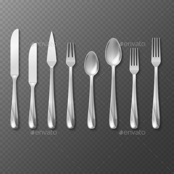 Vector Realistic Cutlery Set Silver or Steel Fork - Man-made Objects Objects