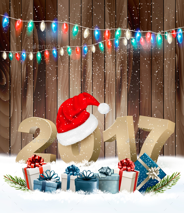New Year Background With A 2017 And Santa Hat Vector - New Year Seasons/Holidays