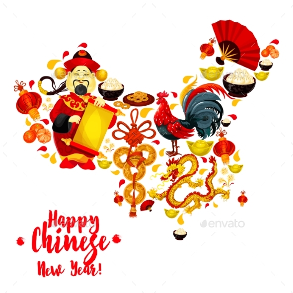 Map of China Made Up of Chinese New Year Symbols - Miscellaneous Seasons/Holidays