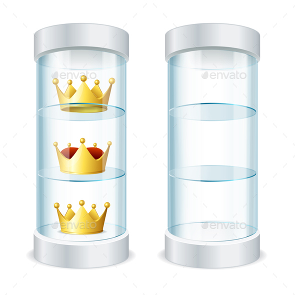 Round Glass Showcase with Shelves and Crowns Vector - Conceptual Vectors