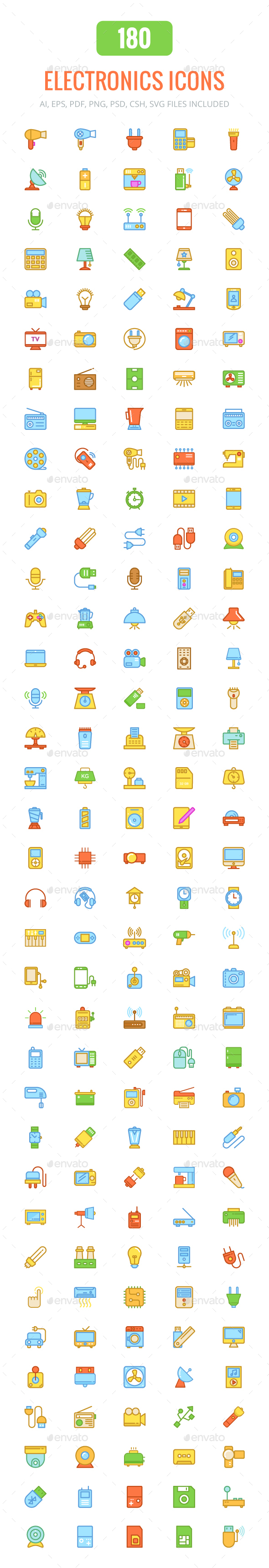 180 Electronics Colored & Line Icons - Icons
