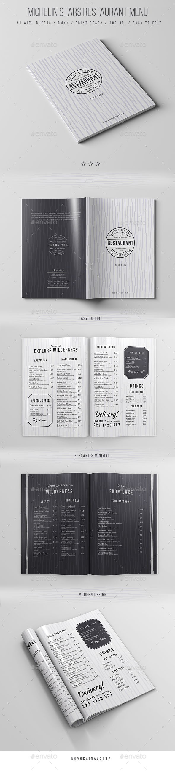 Michelin Stars Restaurant Menu - Food Menus Print Templates