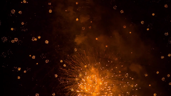 Lots Of Bright Fireworks Light Up Over Night Sky