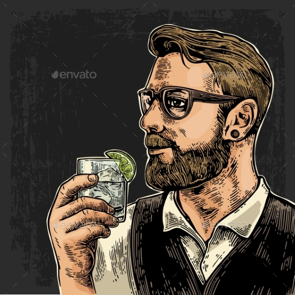 Hipster Holding a Glass of Gin - People Characters