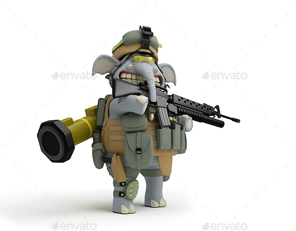 Cartoon Soldier Elephant at the Post 3D Illustration - Characters 3D Renders