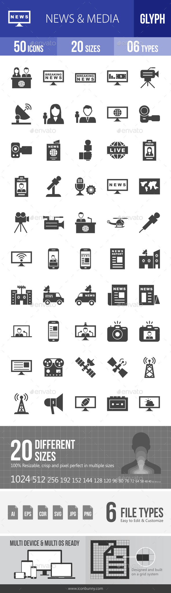 News & Media Glyph Icons - Icons
