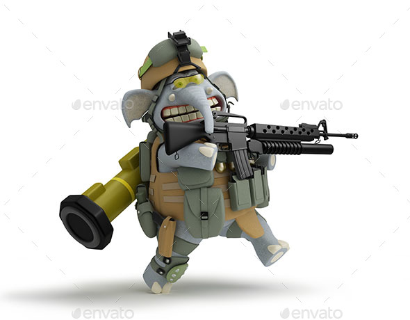 Soldier Elephant Walks 3D Illustration - Characters 3D Renders