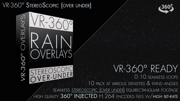 Rain Overlays VR-360° Editors Pack  (StereoScopic 3D Over/Under)