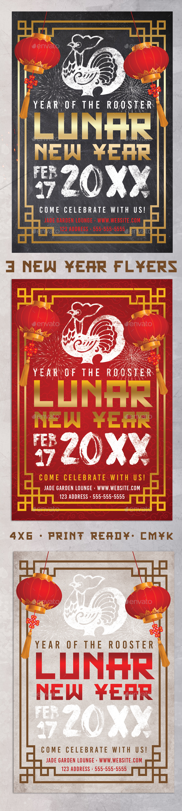 3 Chinese Lunar New Year Flyers - Events Flyers