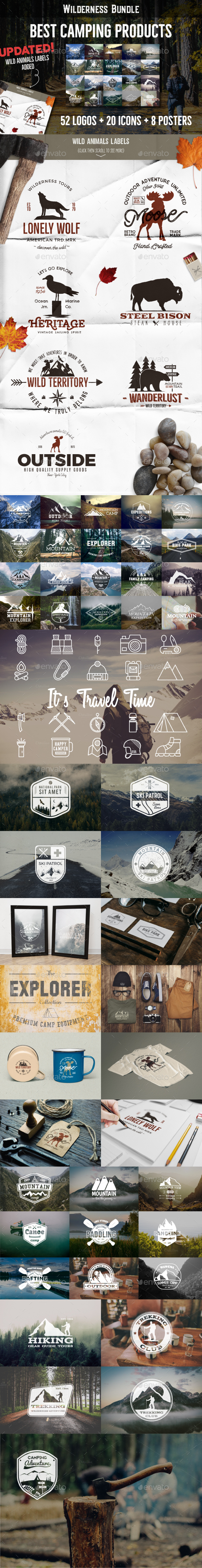 52 Camping Logos + 20 Icons.Bundle - Badges & Stickers Web Elements