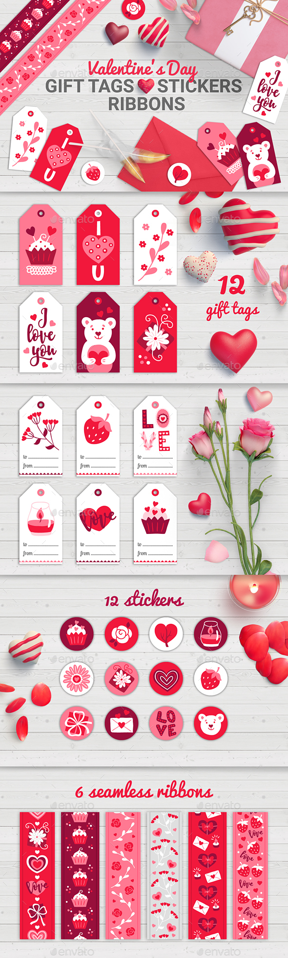 Valentine Gift Tags, Stickers, Ribbons - Valentines Seasons/Holidays