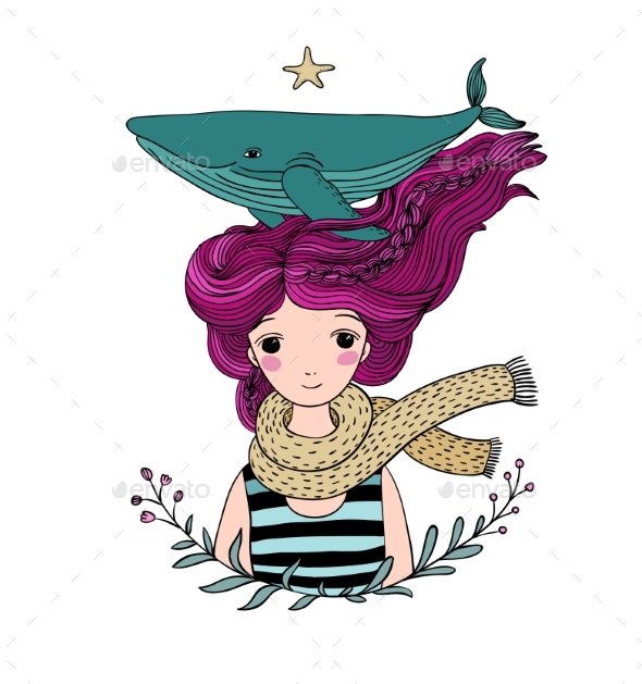 Young Girl Sailor with a Whale in Her - Miscellaneous Vectors