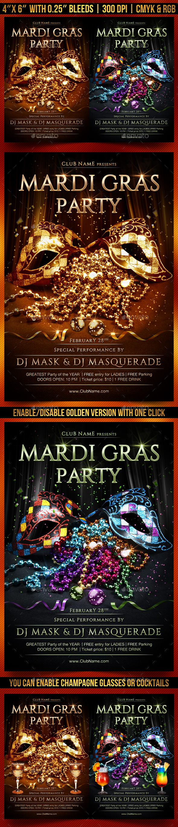 Mardi Gras Party Flyer - Clubs & Parties Events