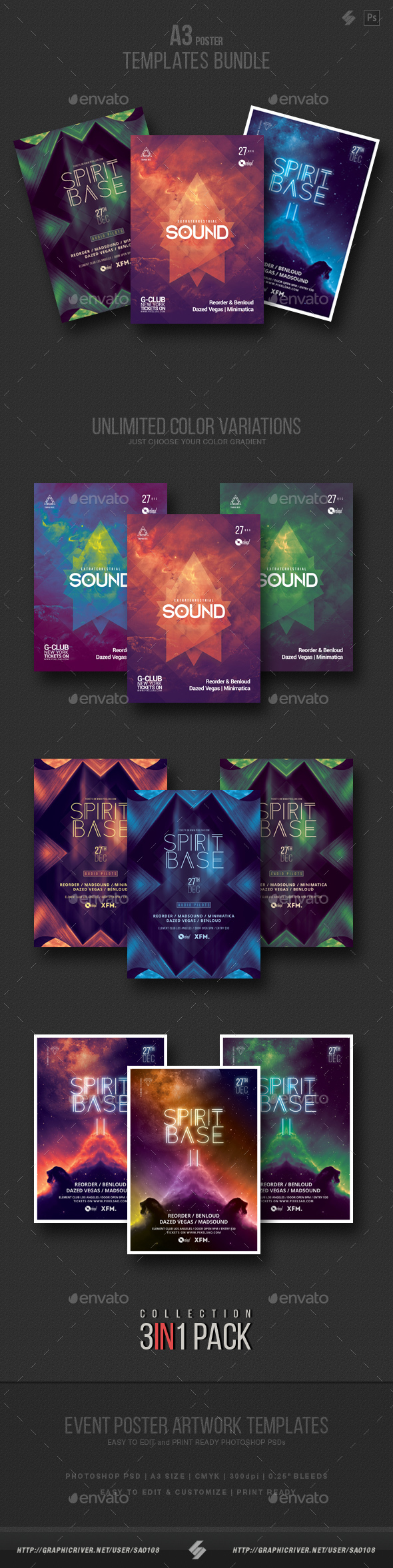Progressive Sound vol.5 - Party Flyer / Poster Templates Bundle - Clubs & Parties Events