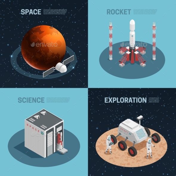 Rocket Space Isometric Icon Set