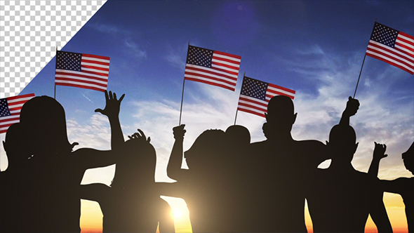 Group of People Waving American Flags At Sunset (2-Pack)