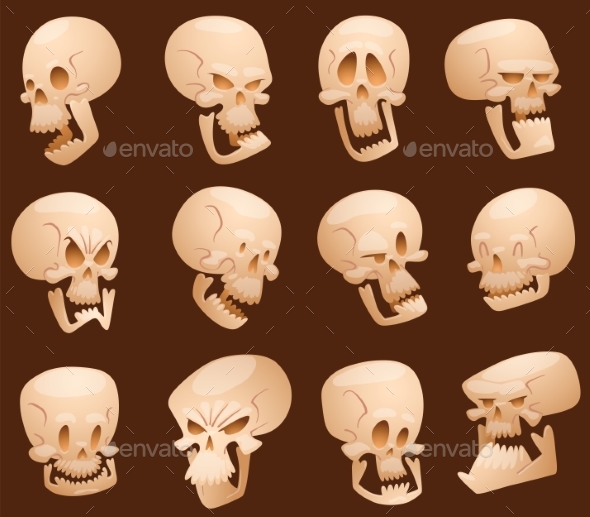 Skull Cartoon Faces Vector Illustration. - Backgrounds Decorative