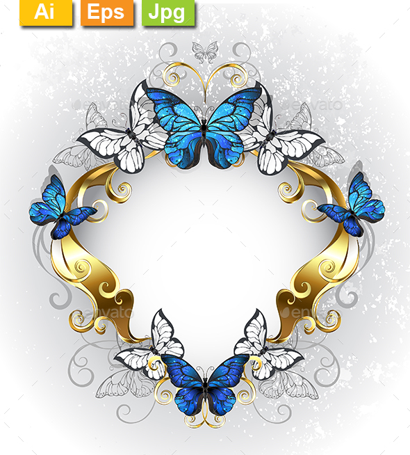 Jewelry Banner with Blue Butterflies - Borders Decorative